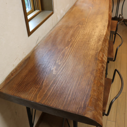 完売しました47目玉品w1935一枚板ヒノキカウンターテーブル カフェダイニングテーブル　　店舗什器　アンティーク風 2枚目の画像
