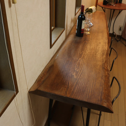完売しました47目玉品w1935一枚板ヒノキカウンターテーブル カフェダイニングテーブル　　店舗什器　アンティーク風 5枚目の画像
