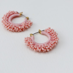 梭織花邊串珠耳環 Hoop Sakura *可換成耳環 第4張的照片
