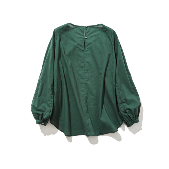 やさしい風合い漂う　長袖ブラウス　コットン100％  濃緑   230215-4 8枚目の画像
