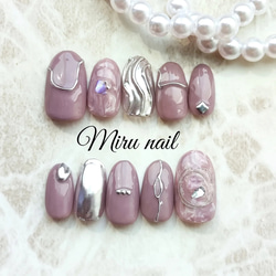 くすみパープル＆シルバーニュアンスネイル ネイルチップ（つけ