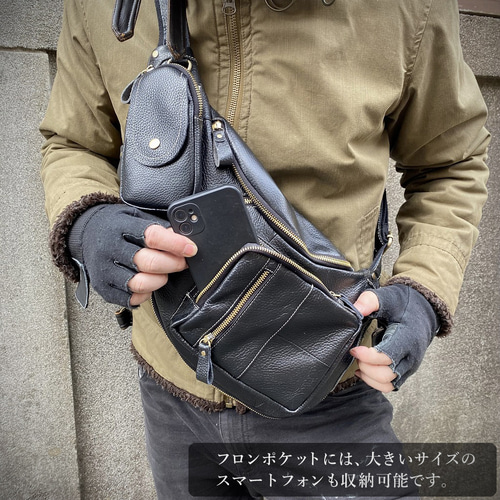 メンズ ボディバッグ ブラック レザー ボディバッグ メンズ 本革 レザー ボディーバック ブランド