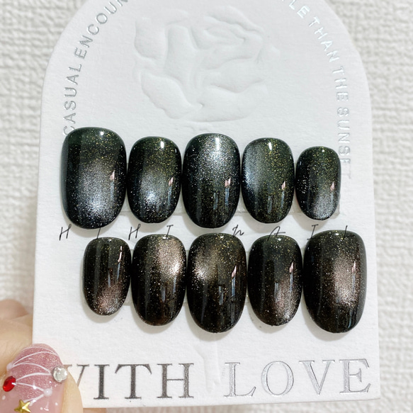 マグネットネイル ネイルチップ つけ爪 黒 ブラック 韓国 ワンホン