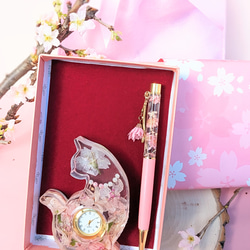 桜入り　猫時計　と選べるボールペンセット   Creema春の福袋　　母の日も 1枚目の画像