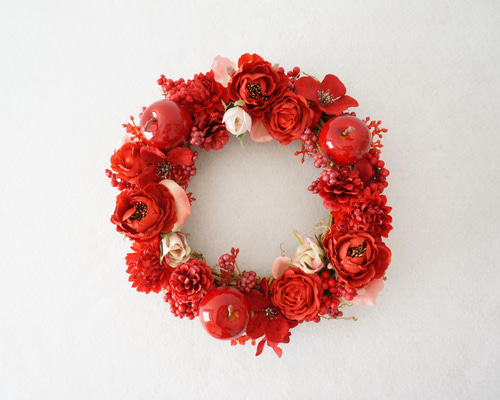 Creema限定】赤いフラワーリース〜絆〜 リース hanahi.flower 通販