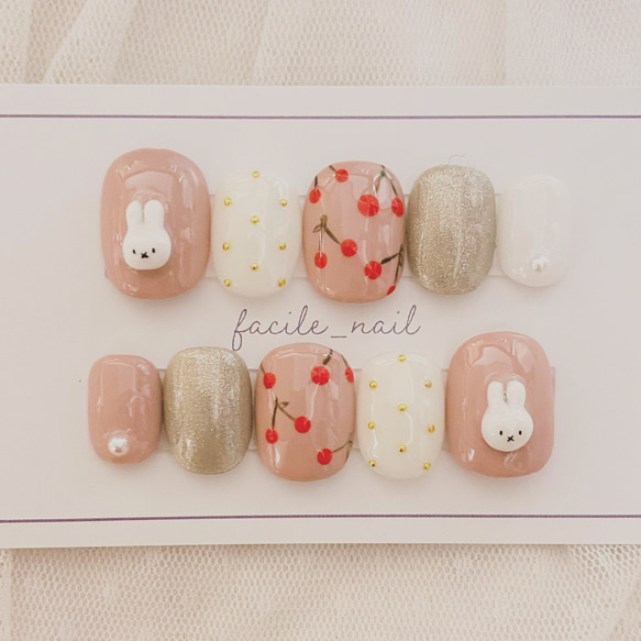 ジェルネイル ネイルチップ さくらんぼ ブライダルネイル 成人式ネイル