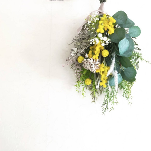 ミモザのナチュラルスワッグ Spring yellow スワッグ Fairy garden