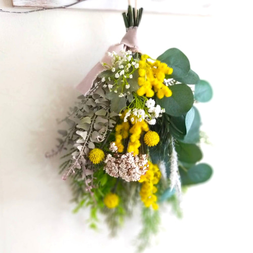ミモザのナチュラルスワッグ Spring yellow スワッグ Fairy garden