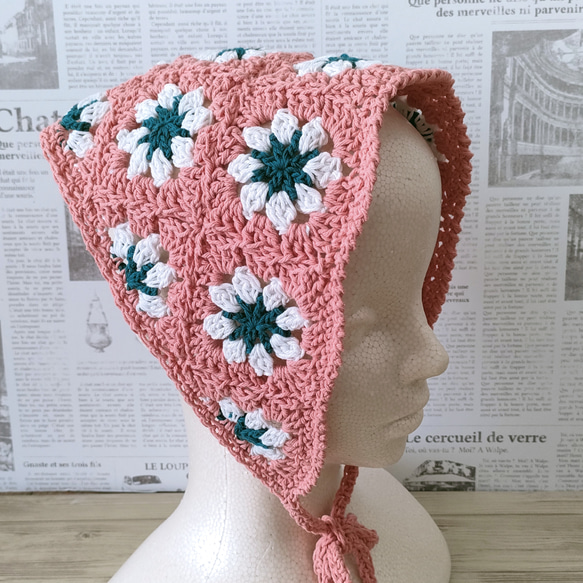 バブーシュカ スカーフ フラワーモチーフ かぎ針編み 三角巾 バンダナ