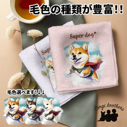 【 ヒーロー 柴犬 】 パステルカラー ハンカチ　2枚セット　犬　ペット　うちの子　プレゼント 1枚目の画像