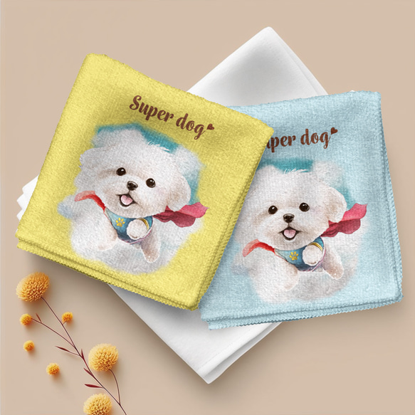 【 ヒーロー マルチーズ 】 パステルカラー ハンカチ　2枚セット　犬　ペット　うちの子　プレゼント 2枚目の画像