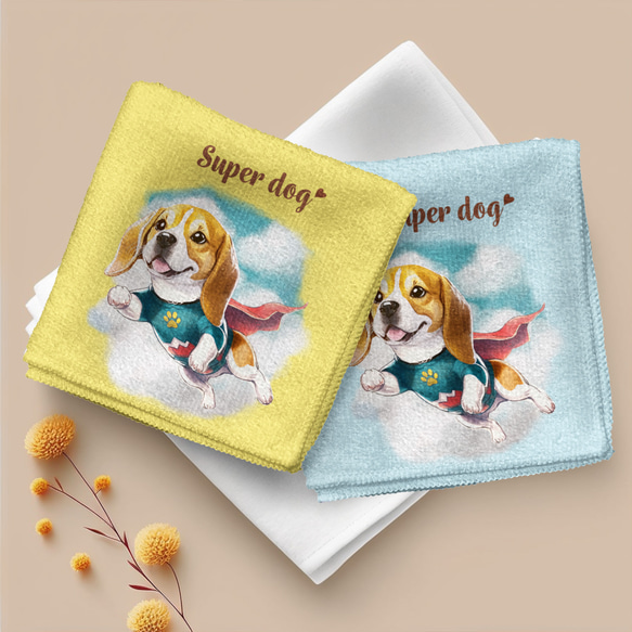 【 ヒーロー ビーグル 】 パステルカラー ハンカチ　2枚セット　犬　ペット　うちの子　プレゼント 2枚目の画像