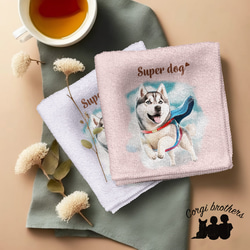 【 ヒーロー シベリアンハスキー 】 パステルカラー ハンカチ　2枚セット　犬　ペット　うちの子　プレゼント 1枚目の画像