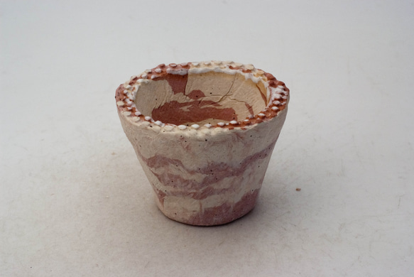 陶器製（２号ポット相当）　植木鉢　 AASc-ミカゲ-ピンク・ホワイト6258 1枚目の画像