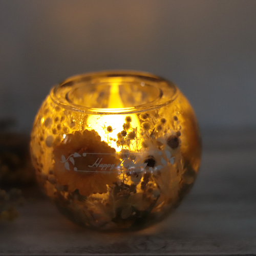 ミモザと野花の水中庭園」固まるハーバリウムキャンドルホルダー