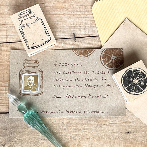 切手が瓶に入っちゃう切手フレームスタンプ＊アンティークな瓶 はんこ