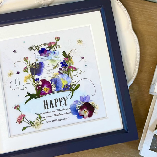 押し花アート 押し花額 ハンドメイド 押し花額 『リース風