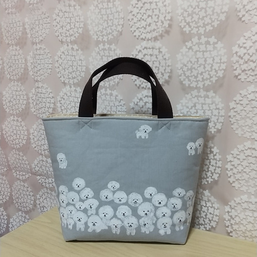 ビションフリーゼ【トートバッグ】グレー／綿麻キャンバス