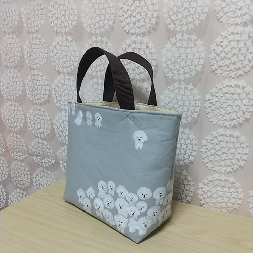 ビションフリーゼ【トートバッグ】グレー／綿麻キャンバス
