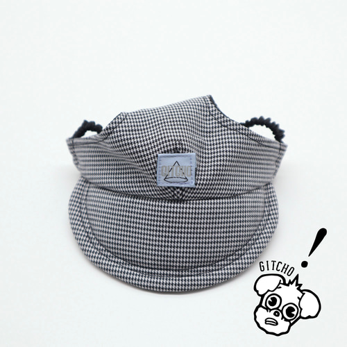 ドッグキャップ-白黒千鳥格子柄（耳出し）犬用帽子 ペット服
