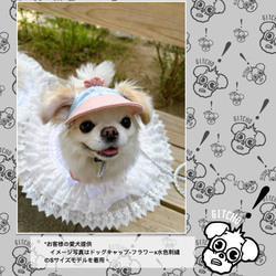 ドッグキャップ-フラワーピンクドット刺繍x小花柄（耳出し）犬用帽子 13枚目の画像