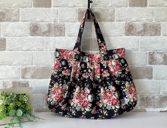 [L size] Antique Rose (Large) Cotton Linen Granny Bag 黑色 &lt;適合 第1張的照片