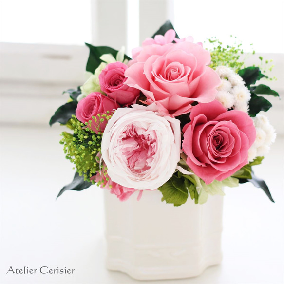 プリザーブドフラワー＜リル Sサイズ＞ピンク ローズ オールドローズ【お祝い】 1枚目の画像