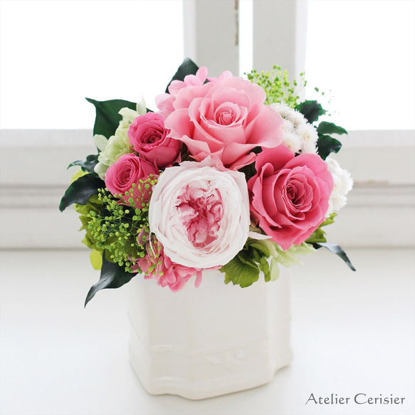 プリザーブドフラワー＜リル Sサイズ＞ピンク ローズ オールドローズ【お祝い】 2枚目の画像