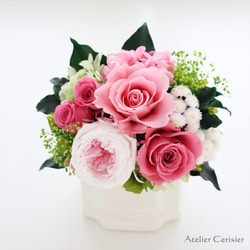 プリザーブドフラワー＜リル Sサイズ＞ピンク ローズ オールドローズ【お祝い】 4枚目の画像