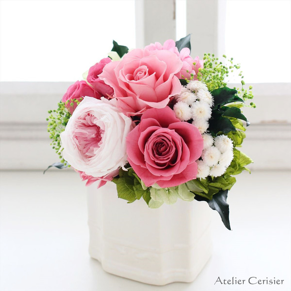 プリザーブドフラワー＜リル Sサイズ＞ピンク ローズ オールドローズ【お祝い】 3枚目の画像