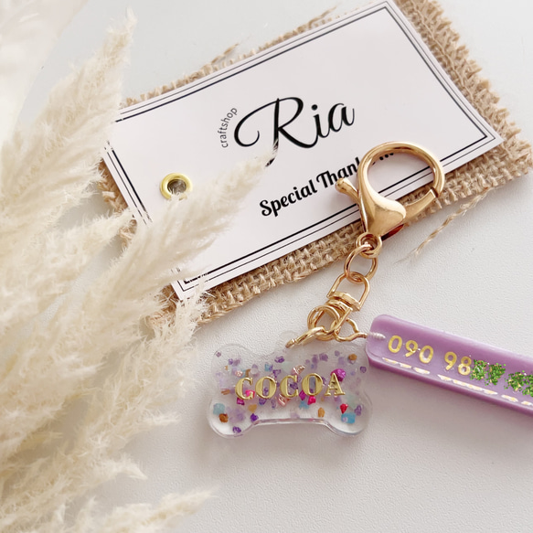 犬用迷子札（小） 名入れ（ローマ字） 連絡先札付き レジン迷子札 