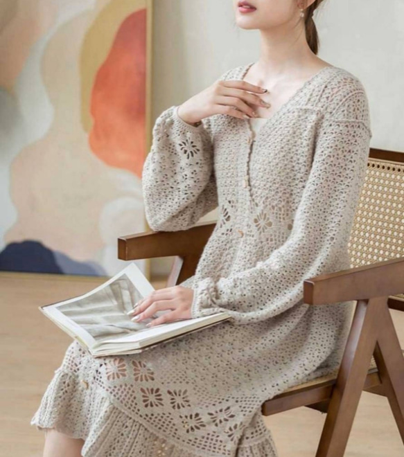 2023新作ワンピース手作りDIY編みかぎ針春、秋、冬 