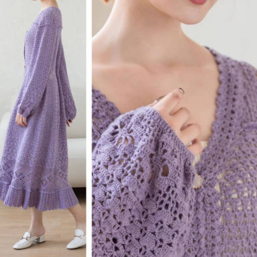 2023新作ワンピース手作りDIY編みかぎ針春、秋、冬 ワンピース Only  