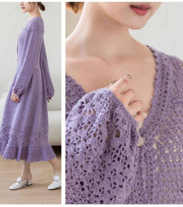 2023新作ワンピース手作りDIY編みかぎ針春、秋、冬 