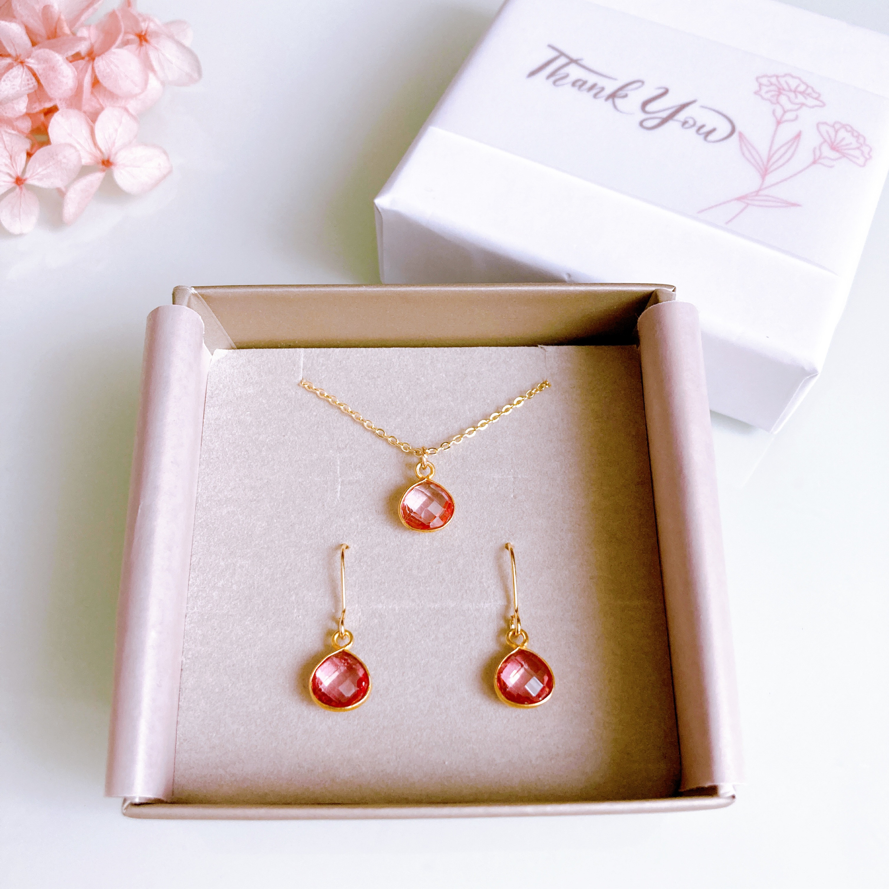 【お得なセット】《11月誕生石》ピンクトパーズのマロンカットネックレス＆選べるピアス/イヤリング　14kgf クリスマス