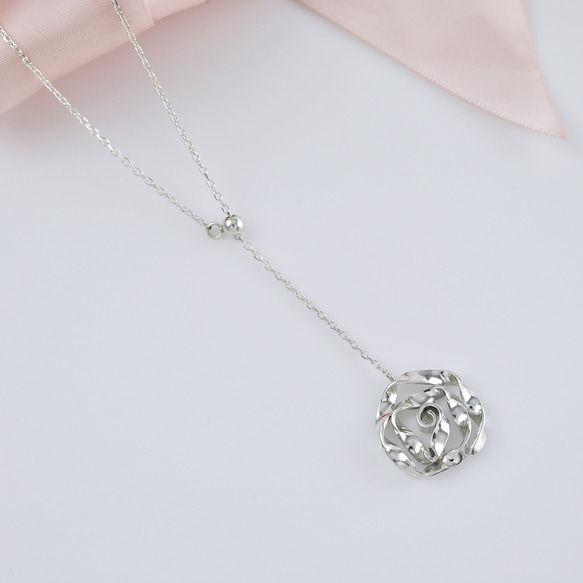 Rose Drop Lariat Necklace, SV925, Adjustable Necklace 2枚目の画像