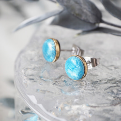景泰藍三月誕生石迷你圓形耳環~海藍寶石~ 第4張的照片