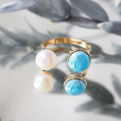 景泰藍三月生辰石 x 淡水珍珠戒指~海藍寶石~ 第3張的照片