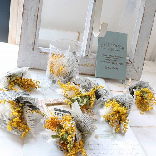 予約受付中】ミモザのミニブーケ ケース入り ドライフラワー 送別 入学