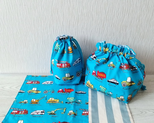 消防車 パトカー ミキサー車 働く車がいっぱい♡ 3点セット お弁当袋