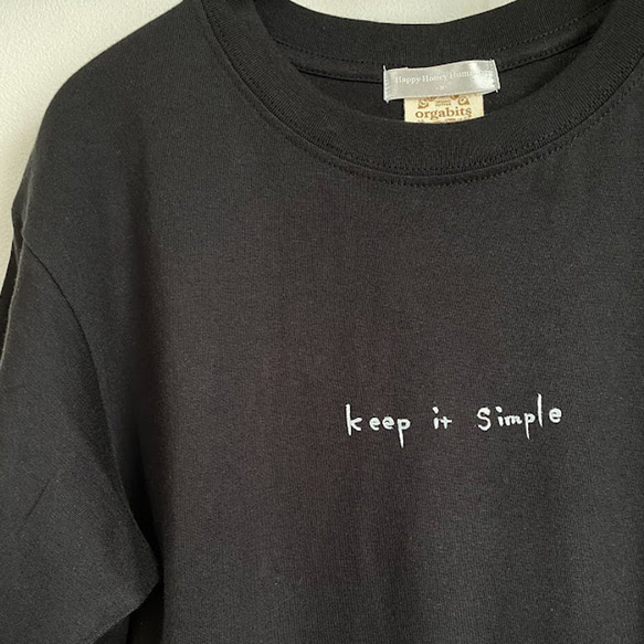 オーガニックコットンTシャツ　keep it simple　ブラック　黒T　レディース 3枚目の画像