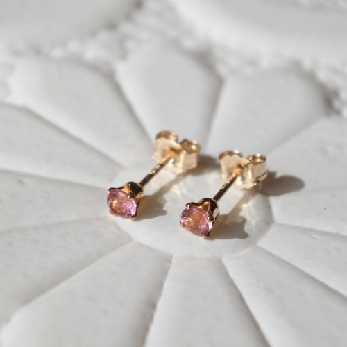 天然石の一粒石ピアス【ピンクトルマリン：3mm】14kgf ピアス