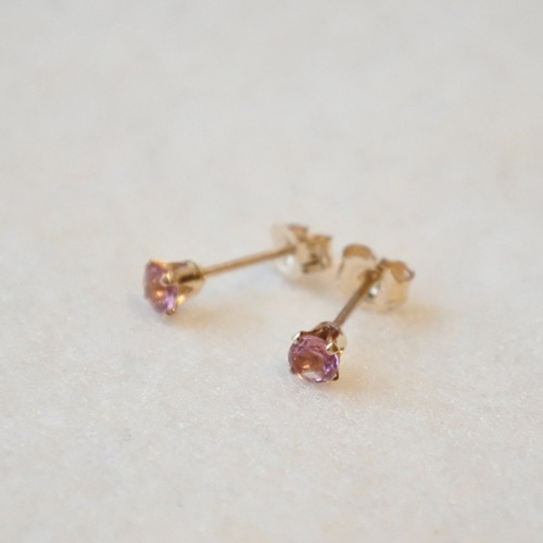 天然石の一粒石ピアス【ピンクトルマリン：3mm】14kgf ピアス