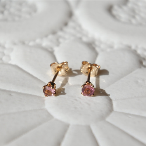 天然石の一粒石ピアス【ピンクトルマリン：3mm】14kgf ピアス