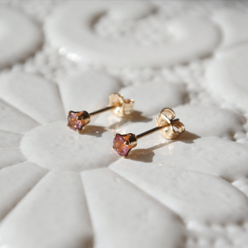 天然石の一粒石ピアス【ピンクトルマリン：3mm】14kgf ピアス