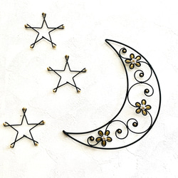 　〜月と星〜　ワイヤークラフト　アート　壁飾り　花　可愛い　おしゃれ　インテリア　癒し 1枚目の画像