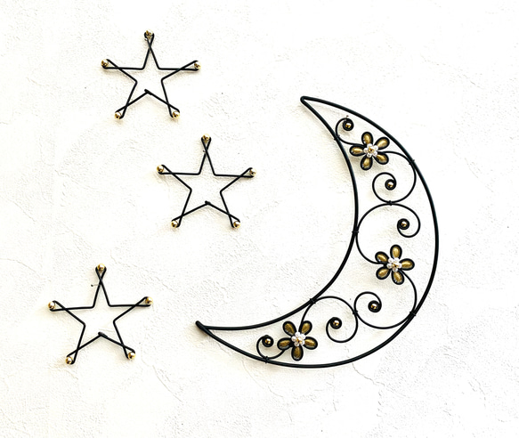 　〜月と星〜　ワイヤークラフト　アート　壁飾り　花　可愛い　おしゃれ　インテリア　癒し 1枚目の画像
