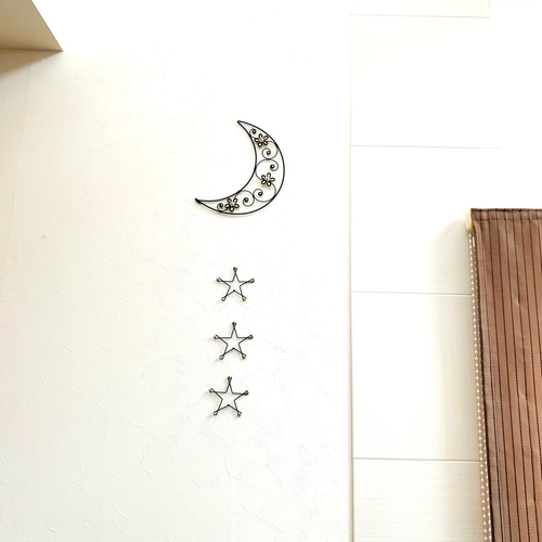 月と星〜 ワイヤークラフト アート 壁飾り 花 可愛い おしゃれ ...