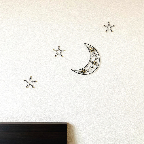 「ようこそふくろう」壁掛けワイヤーアート ワイヤークラフト 三日月　夜空
