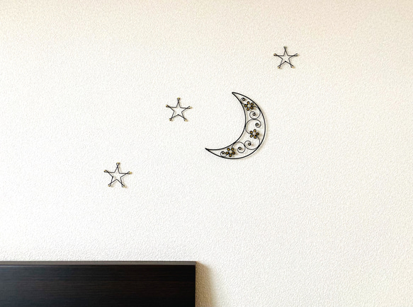 　〜月と星〜　ワイヤークラフト　アート　壁飾り　花　可愛い　おしゃれ　インテリア　癒し 2枚目の画像